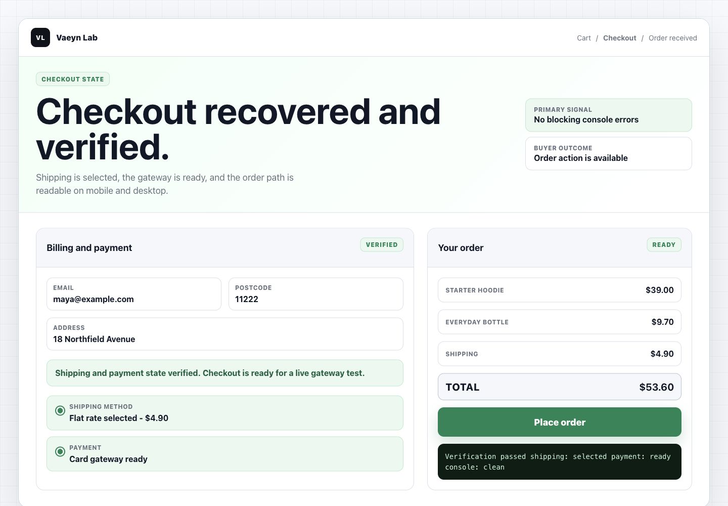 After desktop checkout state